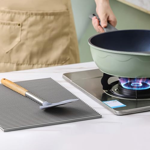 Soporte de silicona antiadherente y gris L resistente al calor para cacerolas 4