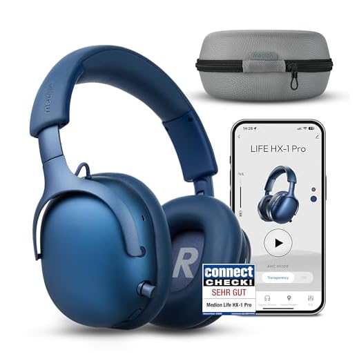 MEDION Over Ear Kopfhörer HX-1 Pro (kabellos, Hybrid Active Noise Cancelling ANC, Bluetooth 6.0, Wireless, 7+1 EQ Presets, bis zu 190 Stunden Akkulaufzeit, IPX4 Spritzwasserschutz) blau