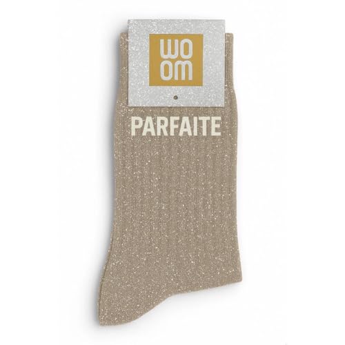 Chaussettes à Paillettes – Chaussettes à message rigolo & girly – Cadeau original femme – Humoristiques, confort premium en coton – Taille unique 36-40 (BEIGE - PARFAITE)