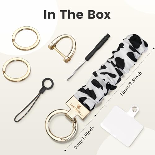 Image of Scrunchie Keychain Wristlet, Key Chain for Car Keys with D Ring, Stretchy Phone Charms with Tether Tab for Women.