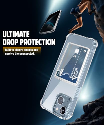 Image of WOW IMAGINE Transparent Back Cover Case for iPhone 13 | Flexible Built-in Slim Card Pockets Wallet | 360 Camera Protection TPU | Soft Silicone Mobile Cover - Transparent