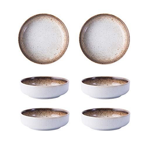 35 Inch Japanese Style Classic Porcelain Side Dish Bowl Seasoning Dishes Soy Dipping Sauce Dishes-Set of 6-Beige&White