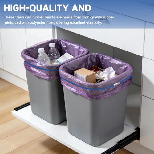 Trash Can Rubber Bands Set of 3, Heavy Duty Elastic Garbage Can Bands Fit 13–30 Gallon Trash Cans, Secure Trash Bag Holder for Kitchen, Office, Garage, Litter Box (Black Blue Green)