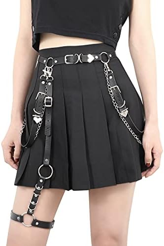 WERFORU Women Punk PU Leather Belt with Chain Ladies Gothic Rock Waist Belt with Leg Garter Halloween, Belt Suit for Waist Size 29-40 Inches, Leg Garter Suit for Thigh Girth below 24 Inches