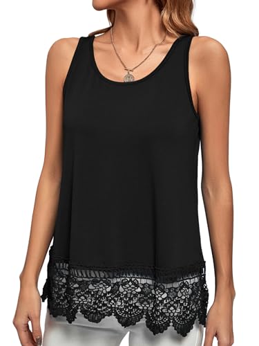 LYANER Women's Lace Hem Boat Neck Sleeveless Swing Trim Loose Tank Tops Blouse4