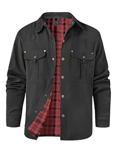 Voqeen Veste Homme Mi Saison Blouson Homme Printemps Été À Manches Longues En Tissu À Carreaux Décontracté Veste Demi Saison Robuste À Boutons-Pression Veste D'extérieur Doublée De Flanelle