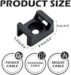 200Pcs Saddle Cable Tie Mount Base, Screw-in Wire Holder for Home Office | Black, nylon, central screw hole, works with standard plastic zip ties, bundle mouse, power, charging cords