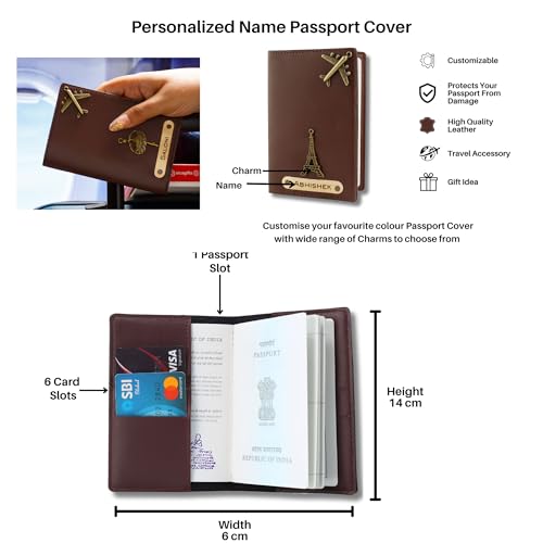 Image of AICA Personalized Name & Charm Passport Cover Combo Giftset for Women (Darkbrown) | Customized Corporate Farewell Retirement Thank You Gift for Office Women Colleagues Clients Employees