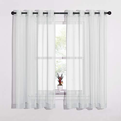 Image of NICETOWN Sheer Curtains 63 Long - Ring Top Solid Voile Window Draperies for Bedroom /Home Decor /Kitchen /Living (Light Gray, Set of 2, W54 x L63 Inches)