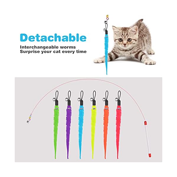 Molain Katzenspielzeug, interaktives Katzenspielzeug, Bunte Stoffbandstäbe, Katzenschnurspielzeug, Katzenspielzeug für Innenräume, interaktiv, Haustierspielzeug für Kätzchentraining, Katzenzubehör – Bild 3