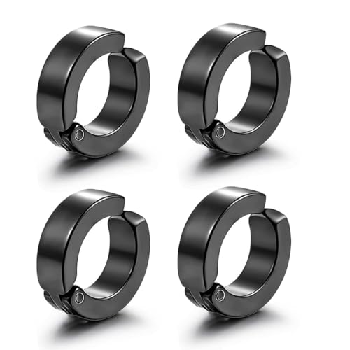 PLABBDPL Pendientes de Aro Hombre de Titanio Inoxidable - Set de 2 Pares, Clip Sin Piercing, Falso Piercing de Oreja, Mujer Acero Inoxidable Aros Pendientes Clip