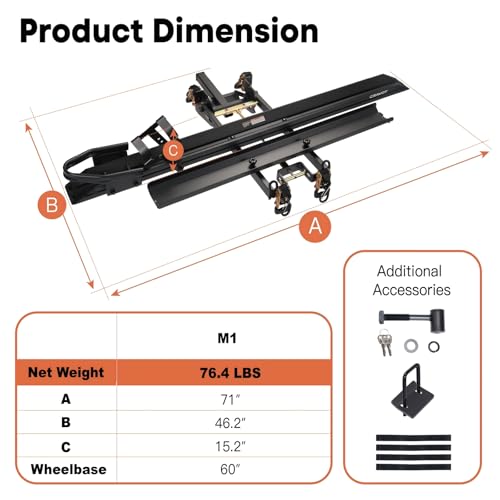 Image of CRAVOT Motorack M1 Motorcycle Hitch Carrier with Ramp, 350lbs Capacity | Dirt Bike Carrier, Foldable Hauler Hitch Mount Rack Anti-Rattle Up to 4-inch Fat Tire 2 inch Receiver