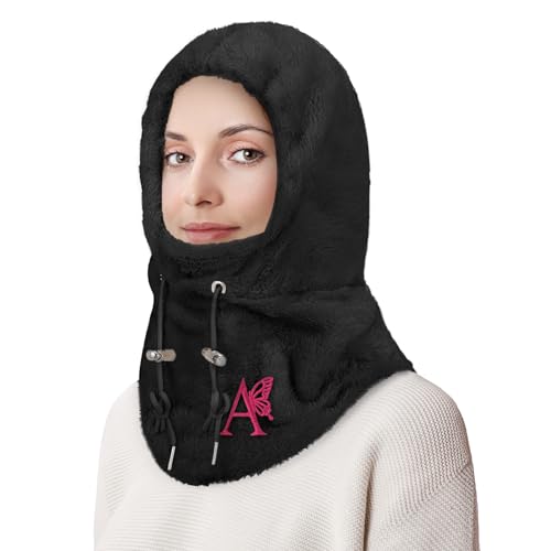 Balaclava Windproof Winter Face Mask with Initials,Thermal Fleece Ski Mask for Women,Warm Face Cover Cap Hat Scarf
