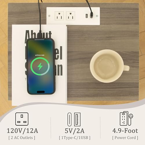 Image of Fultyle Grey Wood Nightstand with Charging Station, Modern Bedside Table with Fluted Drawers and Storage Shelf, End Side Tables Living Room for Bedroom, Office (Grey)