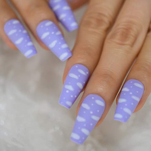 CoolNail Sky White Cloud Baby Purple Press on False Nails Long Ballerina Coffin Popular Matte Frosted Fake Fingersnails Extention Tool
