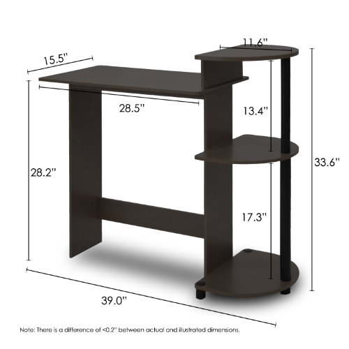 Image of Furinno Compact Desk, 28.5 inch Wide Gaming Desk with Shelves, Computer Desk with Book Shelf, Office Desk for Home Office, Study Room, Dorm, Bedroom, Espresso