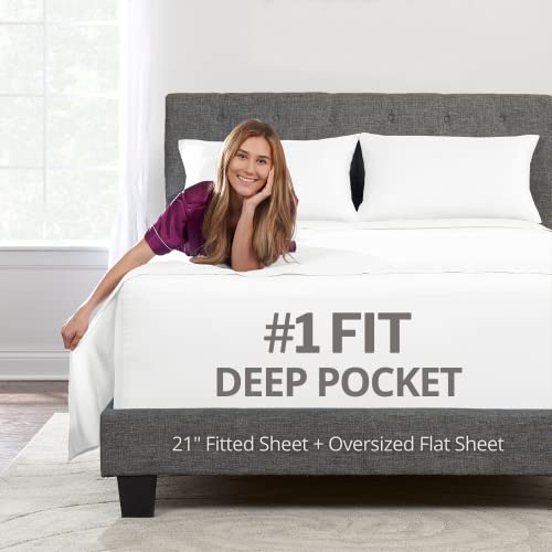 Extra Deep Pocket Twin XL Bed-Sheets – 3-Piece Includes: 18”-21” Inch Super Extra Deep Pocket Fitted Sheet – Oversize Flat Sheet – 1 Zipper Closure Pillowcase Perfectly Fit Twin XL Size – Bright White