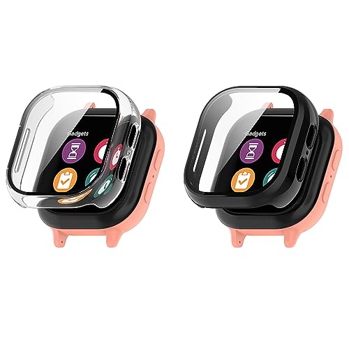 2 Pack Screen Protector for Gizmo Watch 2 Case for Kids, Hard PC Overall Protective Cover Case and Tempered Glass Screen Protector Compatible for Verizon Gizmo Watch 2 Accessories