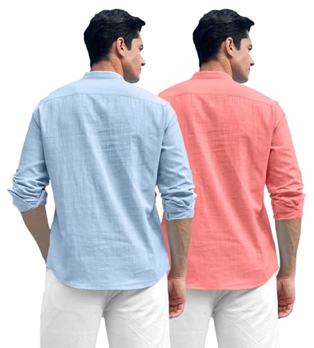 Image of Zombom Combo of Men's Solid Cotton Polyester Blend Full Sleeve Straight Kurta Shirt (Pack of 2)