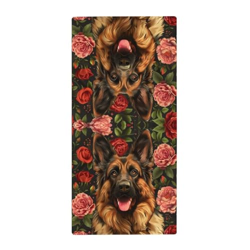 MoBlinko Valentines Day Dog Bathroom Hand Towels German Shepherd Dog Roses Flowers Absorbent Yoga Gym Face Towels Soft Fingertip Towel for Kitchen Hotel Home Decor 14 X 28 in