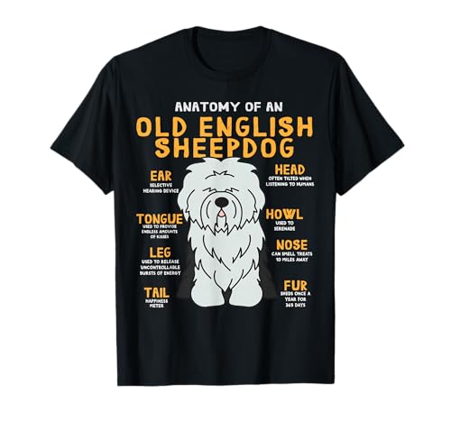 Old English Sheepdog Anatomy Funny Dog Mom Dad T-Shirt