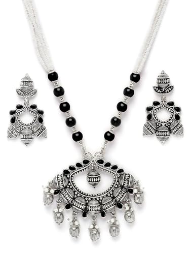Juego de joyas Kundan de plata oxidada para regalar en ocasiones especiales
