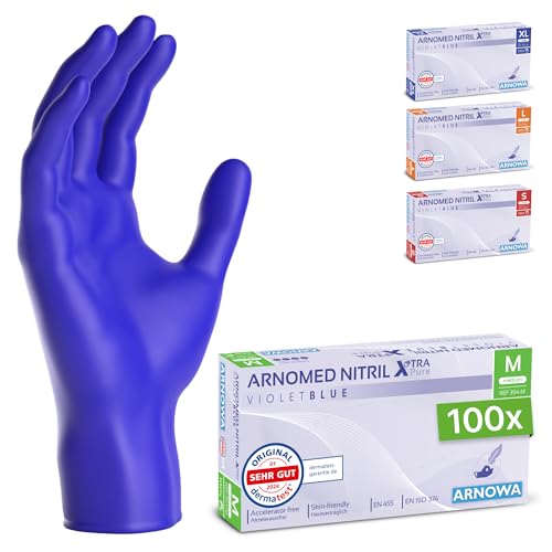 100x guanti monouso ARNOMED M, guanti in nitrile senza acceleratore, guanti monouso senza lattice, guanti monouso in blu violetto, guanti in gomma anallergici, guanti monouso in S, M, L, XL