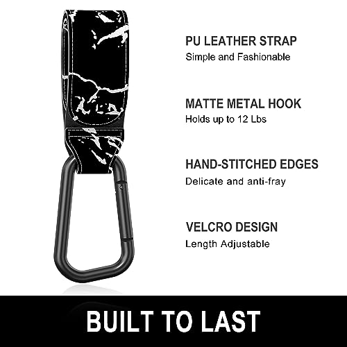 Gukeniu Baby Stroller Hooks for Hanging Bags, Universal Stroller Clips Accessories, Mommy Hook for Diaper Bag, Shopping Cart, Purse, Backpack - 2 Pack, Black Marble - Thumbnail 3
