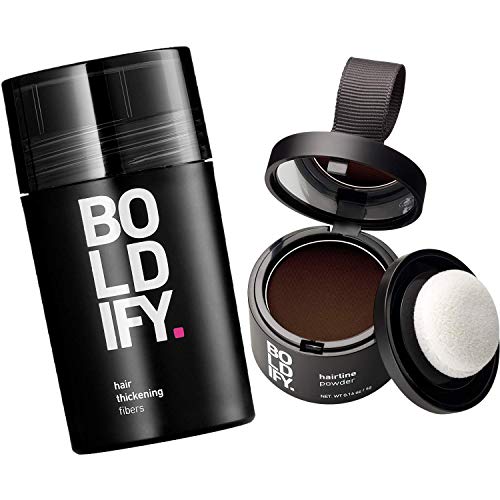 Hair Fiber (Dark Brown) + Hairline Powder (Dark Brown): Boldify Build & Conceal Bundle - Undetectable Hair Thickener for Fine Hair, Instant Stain-Proof Root Touchup Powder, For Men & Women