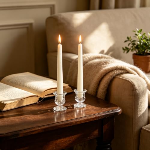 Hosley Set of 24 Glass Taper Candle Holders – Clear Candlestick Holder Set for Weddings, Table Centerpieces, Dinner & Home Décor (2.5” H)