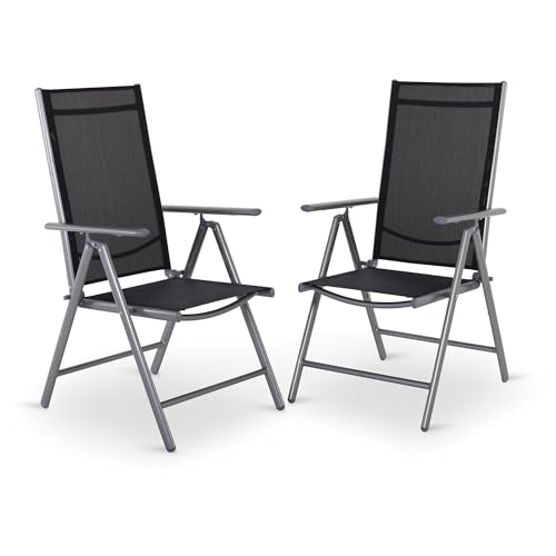 Raburg Gartenstuhl 2er-Set, Hochlehner, 7-Fach verstellbar, wetterfester Garten-Klappstuhl, witterungsbeständiges Alu & Textilen, zusammenklappbare Gartenmöbel Terrasse & Balkon, Silber/Schwarz, Noah