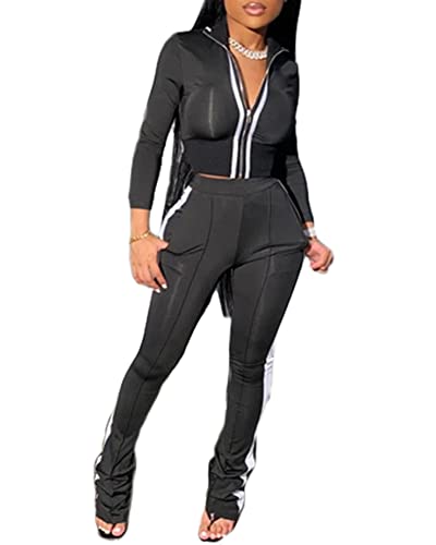 Adogirl Womens Set Two Piece Outfits Sweatsuit Crop Top + Skinny Long Pants Tracksuits Jogging Suits Jumpsuit M #TOP24