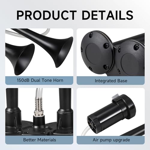 Train Horn for Truck 150db 12V,BANHAO Super Loud Dual Trumpet Truck Air Horn with Compressor, suitable for Any 12V Vehicles Train Car Ship Boat Lorry