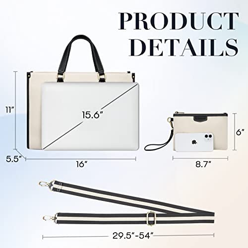 Missnine Tote Bag Canvas Laptop Bag for Women 15.6 inch Casual Work Bags with Clutch Purse Computer Shoulder Bag 2 PCS Set