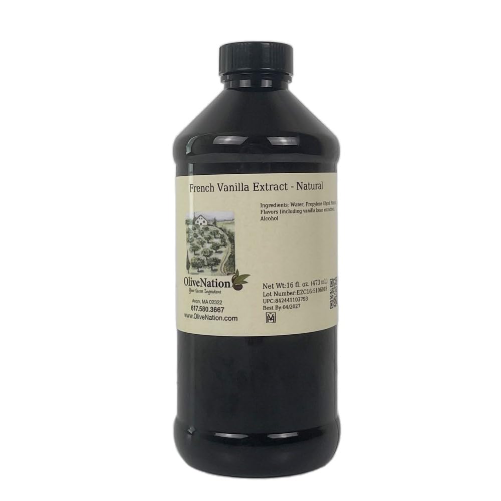 OliveNation French Vanilla Flavoring Extract, Deep Rich Flavoring for Baked Goods, Cakes, Frosting, Fillings, PG Free, Non-GMO, Gluten Free, Kosher, Vegan - 16 ounces