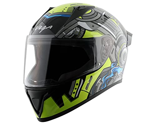 Vega Bolt Superhero Full Face Helmet Black Neon Yellow - Image 2