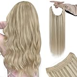 YoungSee 18 Inch Wire Hair Extensions Real Human Hair Blonde, Hair Extensions Wire with Adjustable Clips, Layered Hair Extension Dirty Blonde Highlights Platinum Blonde, 85g Shiny Remy Hair