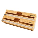 Multifunción: el dispensador de portarrollos para film transparente, papel de aluminio y toallas de cocina y almacena bolsas para congelador, cinta adhesiva y un recipiente para lazos de bolsas o rollos de clips. Acento práctico y elegante para cualquier cocina.