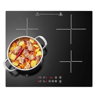 KICHPOWER Piano Cottura a Induzione 4 Fuochi, con funzione Booster, Piano Cottura Induzione da incasso 60cm 6000W, 9 Livelli, Controllo Touch, Timer