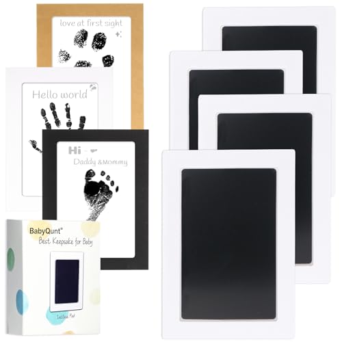 Image of BabyQunt Inkless Baby Hand and Footprint Kit,Clean-Touch Ink Pad Kit,Safe No Mess Printing Infant Hand Foot Stamp,4 Pack Newborn Inkless Print Pads Best Keepsake or Gifts for Family