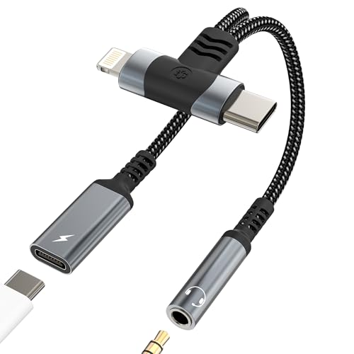 Adaptateur USB C Lightning vers jack 3.5 mm avec double port de charge pour iPhone 15 16