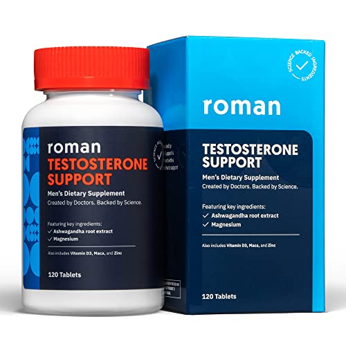 Roman Testosterone Support | Men's Daily Nutritional Supplement With Ashwagandha To Support Healthy T-Levels & Magnesium To Support Muscle Health | 30-Day Supply (120 Tablets) #TOP4