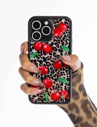 Image of Wildflower Cases - Compatible with iPhone 16 | Protective Black Bumper, 6.5ft Drop Test Certified, Women Owned Small Business | Cheetah Print, Red, Cherries, Trendy | Collab - Ming Lee Simmons