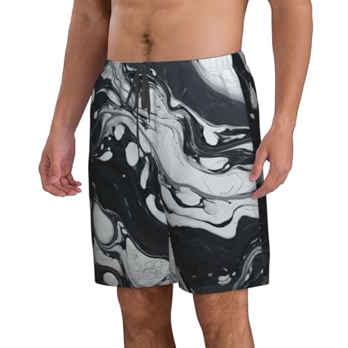 Black White Marble Print Stylish Beach Shorts Swim Trunks Lightweight Breathable Summer Outdoor Activities2