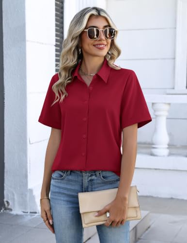 Image of Zeagoo Button Down Shirts for Women Short Sleeve Collared Tops Dressy Casual V Neck Blouses