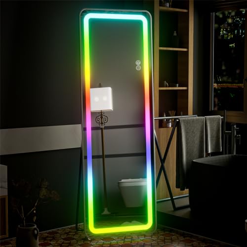 Image of Koonmi Full Length Mirror with LED Lights, 60 inchx16 inch Lighted Mirror with Remote Control, RGB Color Changing Lights, 7 Dynamic Modes, Dimmable Brightness