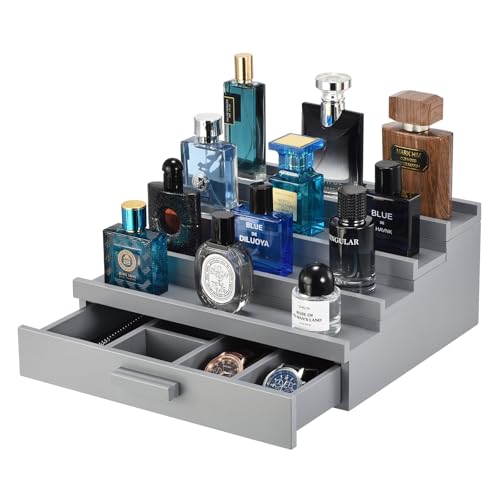 GLOKUUCA Perfume Organizer for Men,4 Tier Perfume Display Stand,Gray