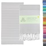 WETCAT Original Turkish Beach Towel (37 x 70) - Prewashed Peshtemal, 100% Cotton - Highly Absorbent, Quick-Drying and Ultra-Soft - Washer-Safe, No Shrinkage - Stylish, Eco-Friendly (Basic Grey)