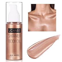 UCANBE Body Shimmer Oil 100ml, Moisturizing Body Glow Glitter Oil, Waterproof Shimmering Luminizer Liquid Illuminator Highlighter, Tinted Shimmer Lotion Glowing Bronzer MakeupRose Gold