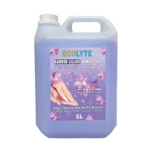ECOLYTE+ Hand Wash Liquid Soap, Skincare for Effective Germ Protection & Personal Hygiene, Protects Against 100 Illness Causing Germs, (Garden Lillies, 5 Liter)